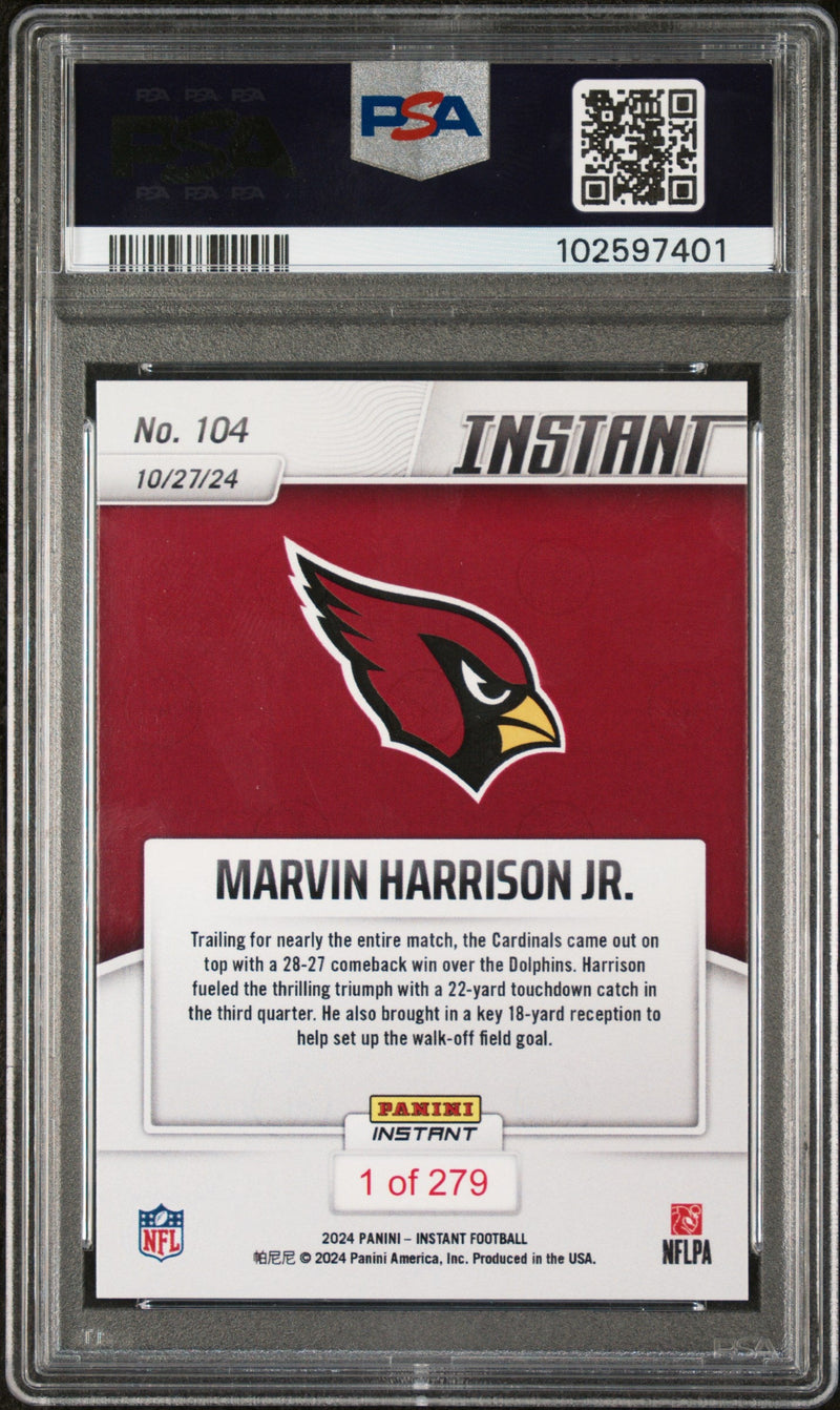 Graded 2024 Panini Instant NFL Marvin Harrison Jr #104 Rookie RC Football Card PSA 10 Gem Mint