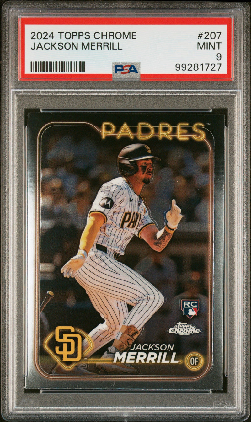 Graded 2024 Topps Chrome Jackson Merrill #207 Rookie RC Baseball Card PSA 9 Mint