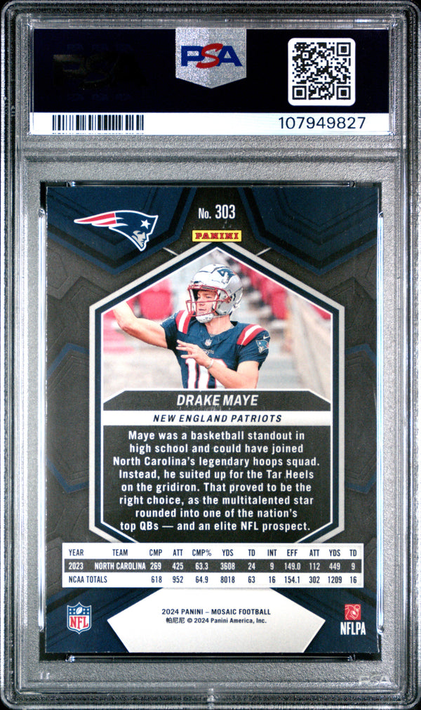Graded 2024 Panini Mosaic Drake Maye #303 Rookie RC Football Card PSA 10 Gem Mint