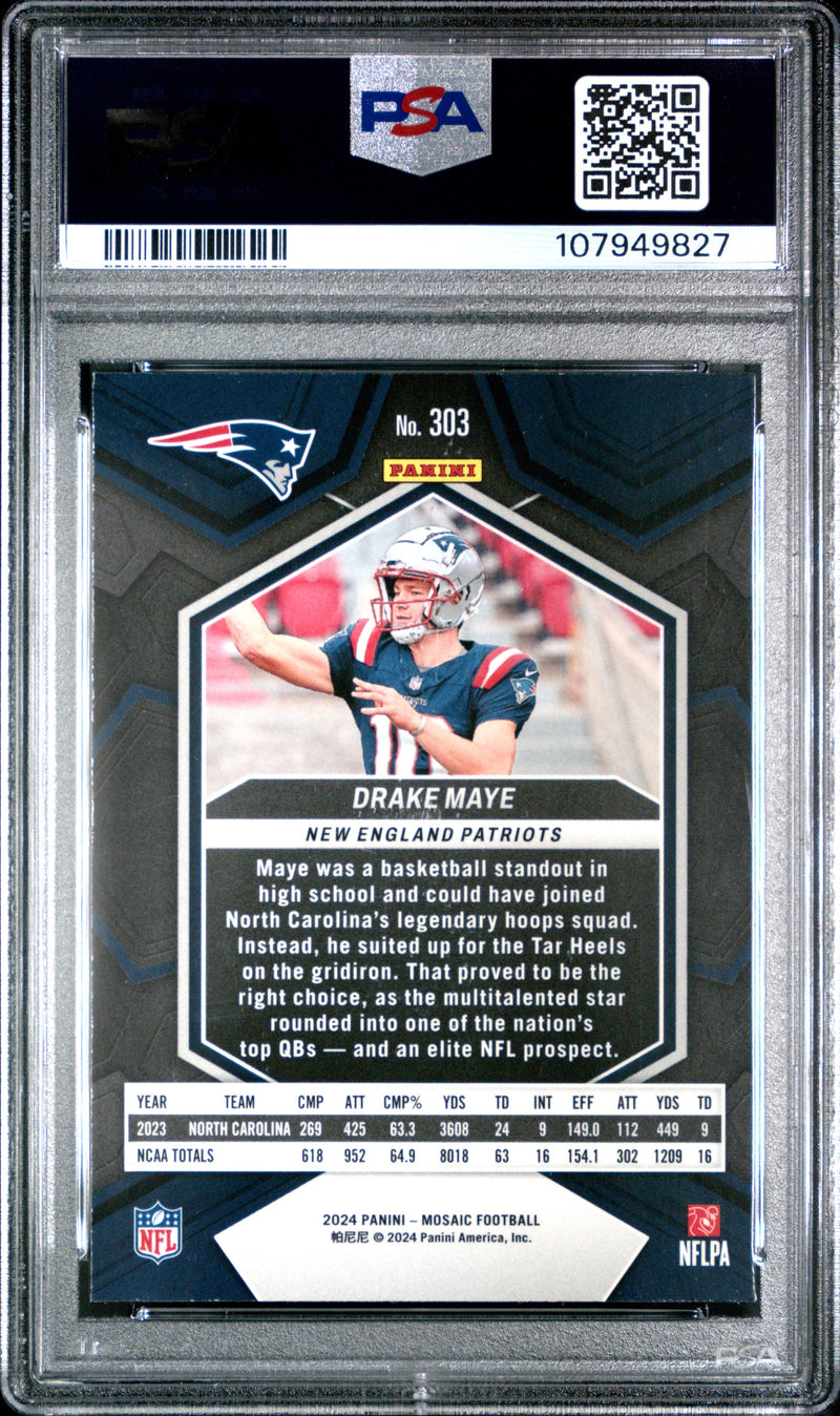 Graded 2024 Panini Mosaic Drake Maye #303 Rookie RC Football Card PSA 10 Gem Mint