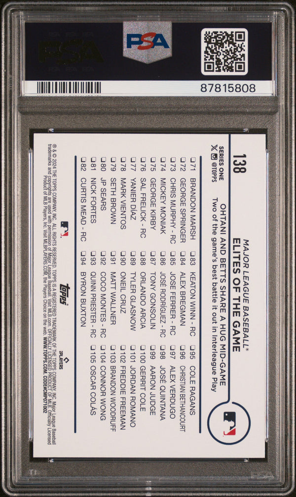 Graded 2024 Topps Ohtani/Betts Shohei Ohtani Mookie Betts #138 Baseball Card PSA 10 Gem Mint