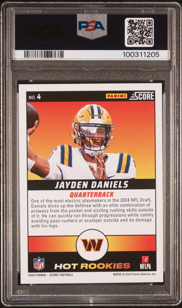 Graded 2024 Panini Score Jayden Daniels #4 Hot Rookies Rookie RC Football Card PSA 10 Gem Mint