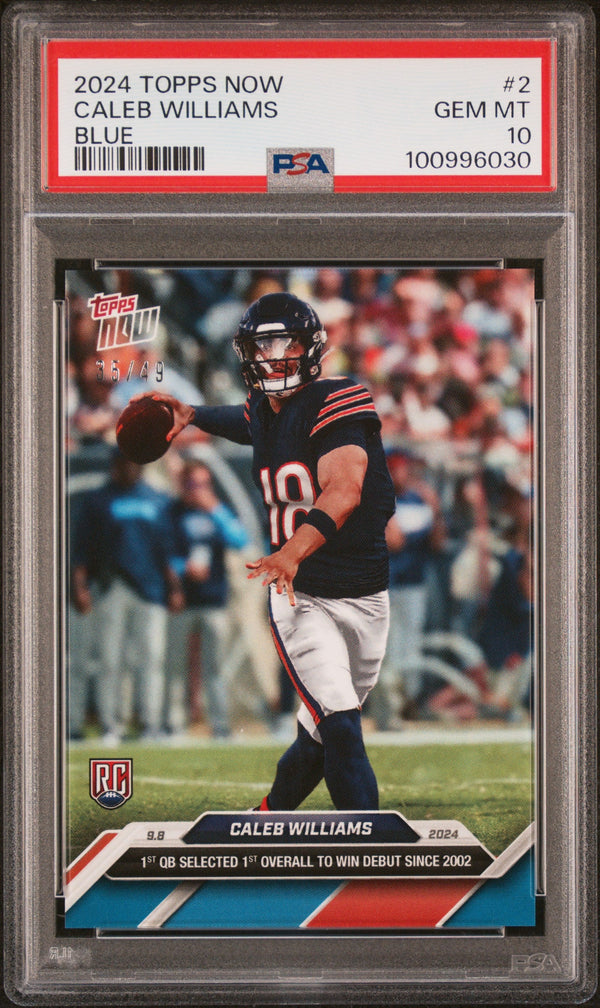 Graded 2024 Topps Now Caleb Williams #2 Blue /49 Rookie RC Football Card PSA 10 Gem Mint
