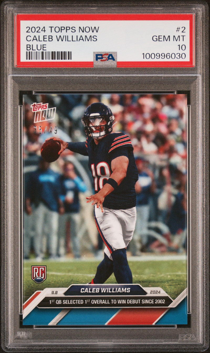 Graded 2024 Topps Now Caleb Williams #2 Blue /49 Rookie RC Football Card PSA 10 Gem Mint