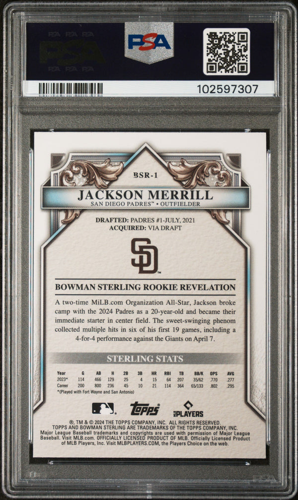 Graded 2024 Topps Bowman Sterling Jackson Merrill #BSR1 Rookies Rookie RC Baseball Card PSA 8 Near Mint