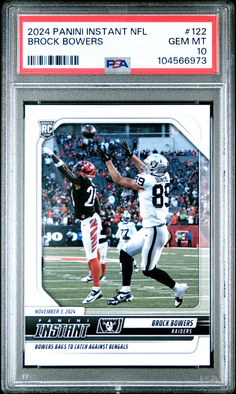 Graded 2024 Panini Instant NFL Brock Bowers #122 Rookie RC Football Card PSA 10 Gem Mint