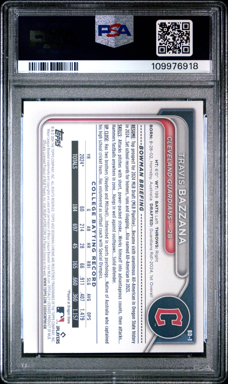 Graded 2024 Topps Bowman Draft Travis Bazzana #BD1 Rookie RC Baseball Card PSA 9 Mint
