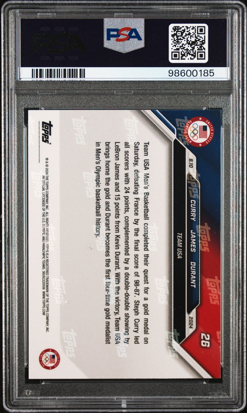 Graded 2024 Topps Now Olympics Steph Curry/LeBron James/Kevin Durant #26 Variation Blue Basketball Card PSA 10 Gem Mint