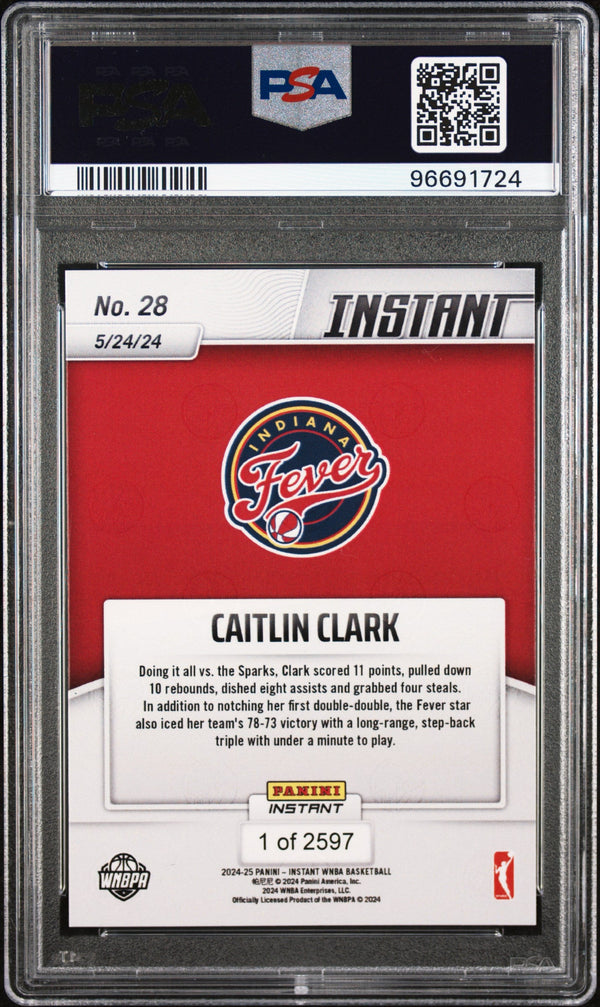 Graded 2024 Panini Instant WNBA Caitlin Clark #28 Rookie RC Basketball Card PSA 10 Gem Mint