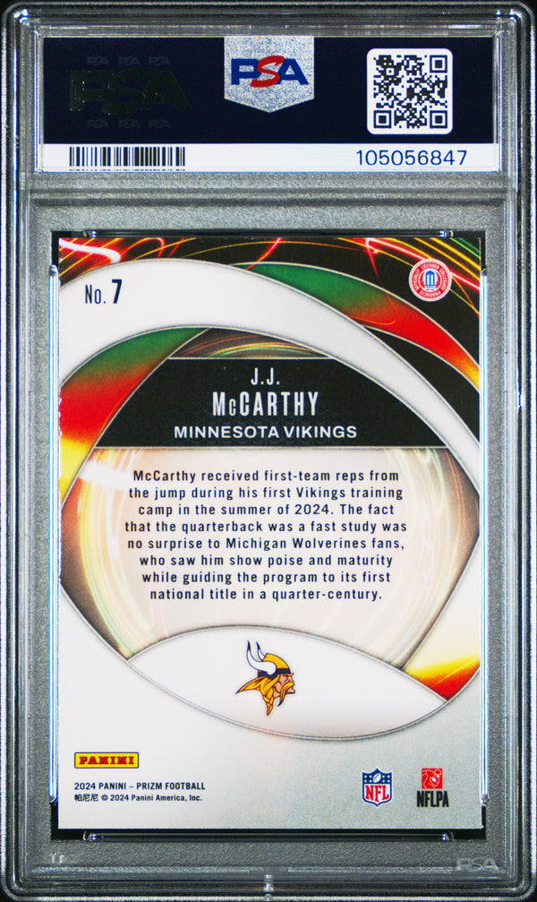 Graded 2024 Panini Prizm JJ McCarthy #7 Portals Rookie RC Football Card PSA 10 Gem Mint