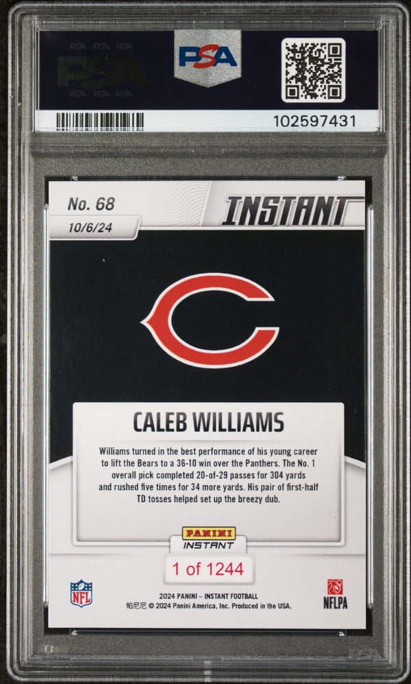 Graded 2024 Panini Instant NFL Caleb Williams #68 Rookie RC Football Card PSA 10 Gem Mint