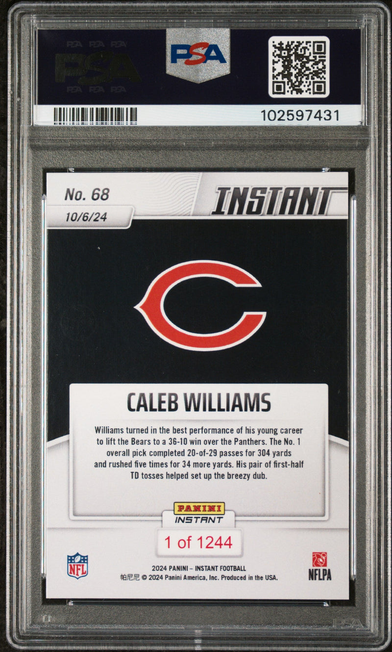 Graded 2024 Panini Instant NFL Caleb Williams #68 Rookie RC Football Card PSA 10 Gem Mint