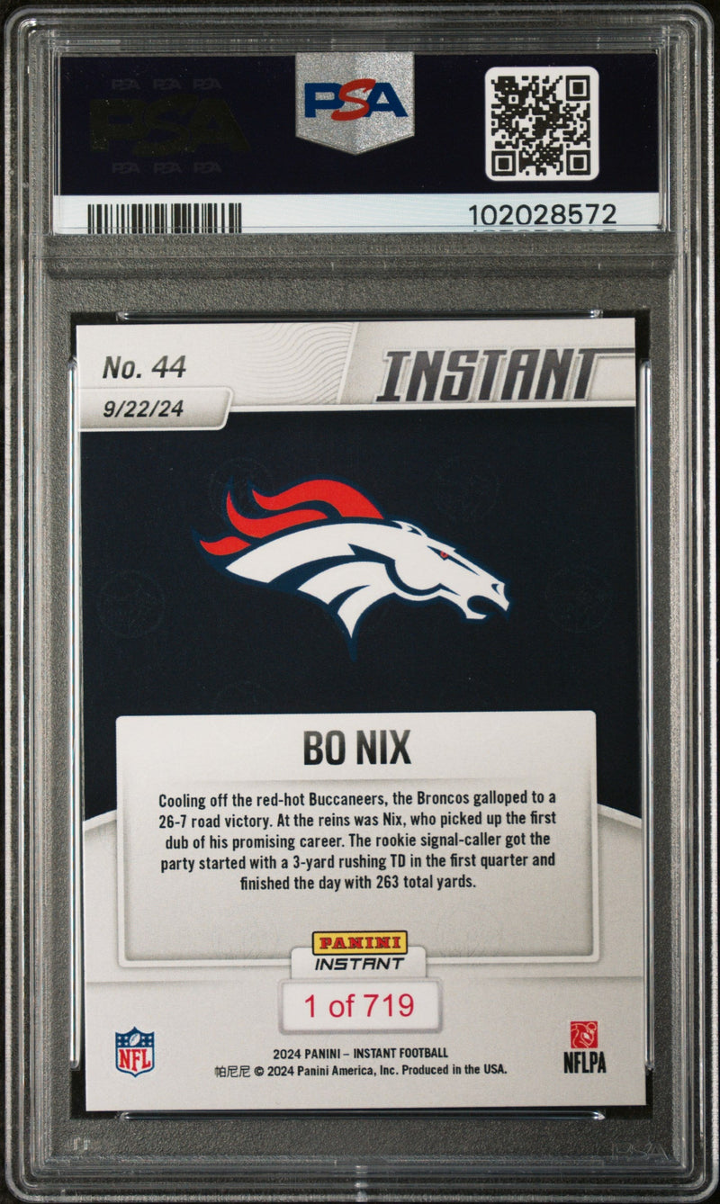 Graded 2024 Panini Instant NFL Bo Nix #44 Rookie RC Football Card PSA 9 Mint