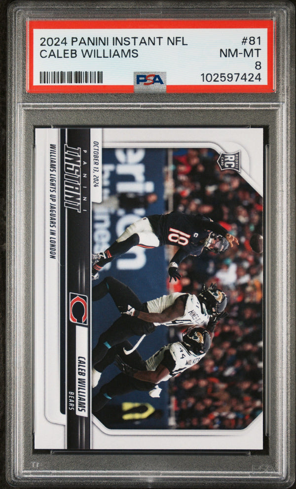 Graded 2024 Panini Instant NFL Caleb Williams #81 Rookie RC Football Card PSA 8 Near Mint