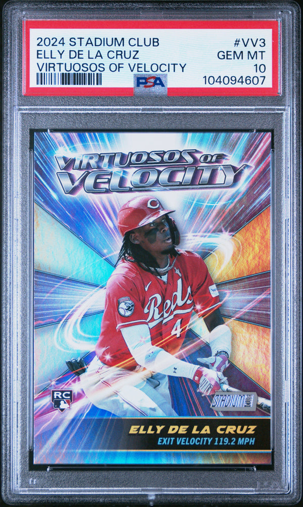 Graded 2024 Topps Stadium Club Elly De La Cruz #VV3 Virtuosos of Velocity Rookie RC Baseball Card PSA 10 Gem Mint