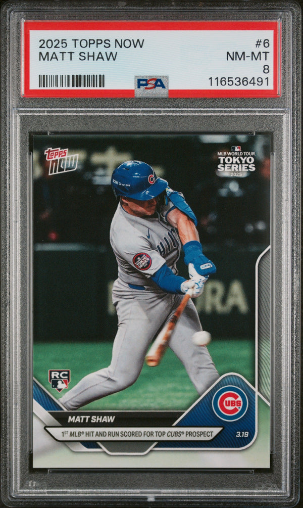 Graded 2025 Topps Now Matt Shaw #6 Rookie RC Baseball Card PSA 8 Near Mint