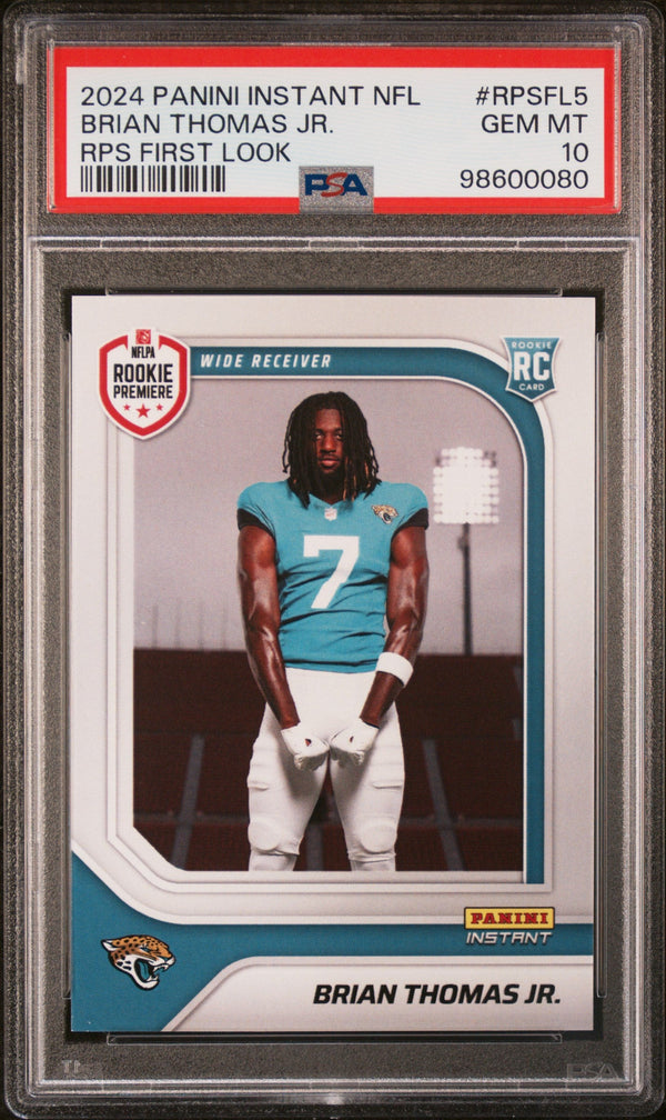 Graded 2024 Panini Instant NFL Brian Thomas Jr #RPSFL5 RPS First Look Rookie RC Football Card PSA 10 Gem Mint