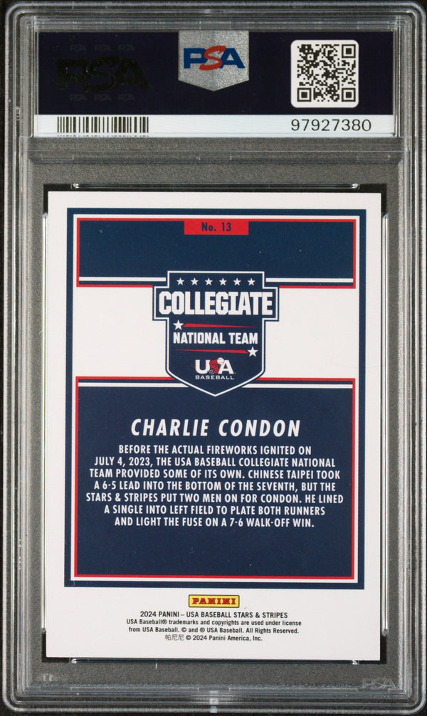 Graded 2024 Panini Stars & Stripes USA Charlie Condon #13 Rookie RC Baseball Card PSA 9 Mint