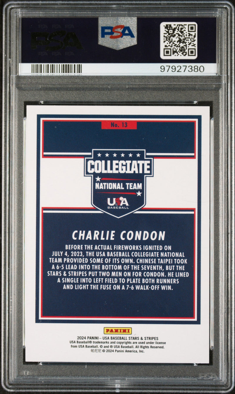 Graded 2024 Panini Stars & Stripes USA Charlie Condon #13 Rookie RC Baseball Card PSA 9 Mint