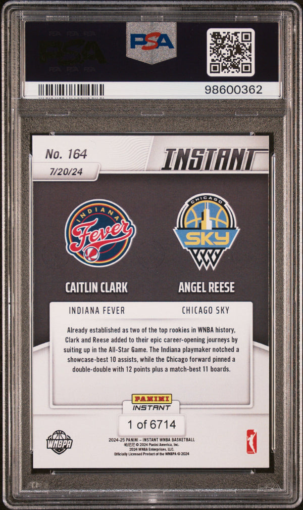 Graded 2024 Panini Instant WNBA Caitlin Clark/Angel Reese #164 All Star Game Rookie RC Basketball Card PSA 10 Gem Mint