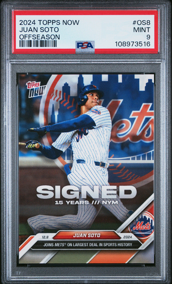 Graded 2024 Topps Now Juan Soto #OS8 Offseason Baseball Card PSA 9 Mint