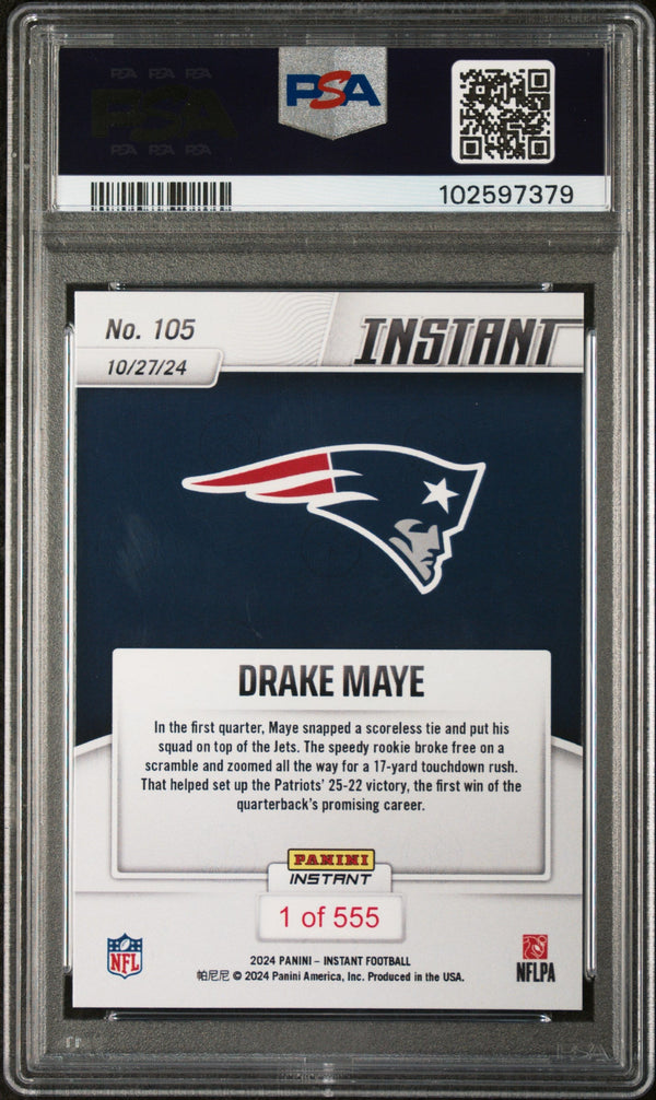 Graded 2024 Panini Instant NFL Drake Maye #105 Rookie RC Football Card PSA 9 Mint