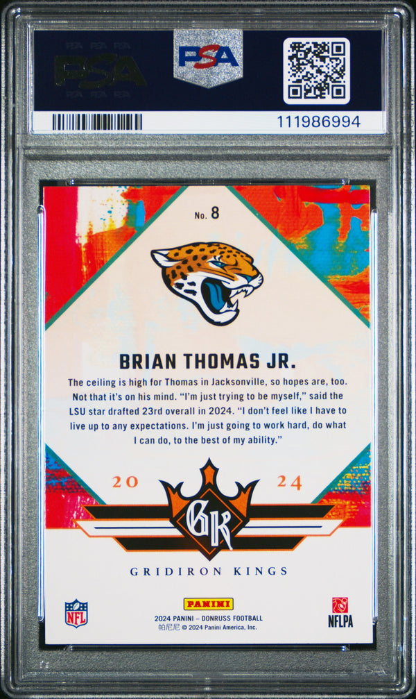 Graded 2024 Panini Donruss Brian Thomas Jr #8 Rookie Gridiron Kings Rookie RC Football Card PSA 10 Gem Mint