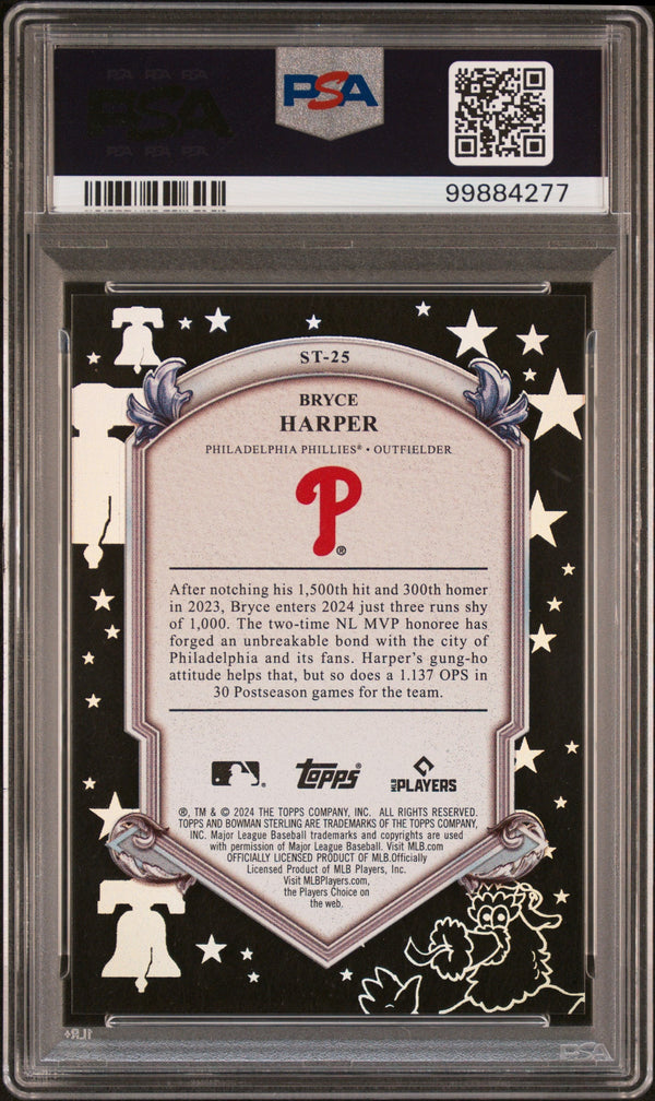 Graded 2024 Topps Bowman Sterling Bryce Harper #ST25 TEK #/99 Baseball Card PSA 10 Gem Mint