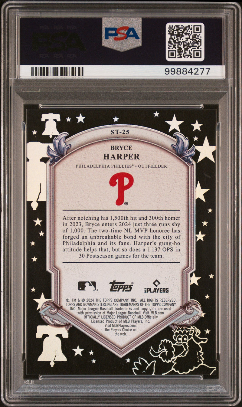 Graded 2024 Topps Bowman Sterling Bryce Harper #ST25 TEK #/99 Baseball Card PSA 10 Gem Mint
