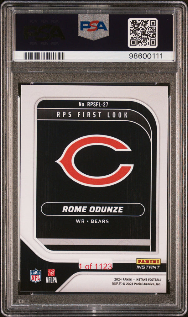 Graded 2024 Panini Instant NFL Rome Odunze #RPSFL27 RPS First Look Rookie RC Football Card PSA 8 Near Mint