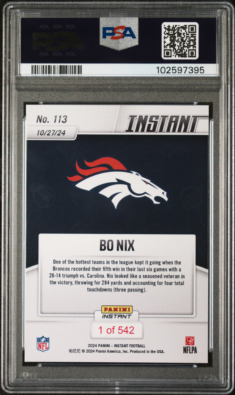 Graded 2024 Panini Instant NFL Bo Nix #113 Rookie RC Football Card PSA 8 Near Mint