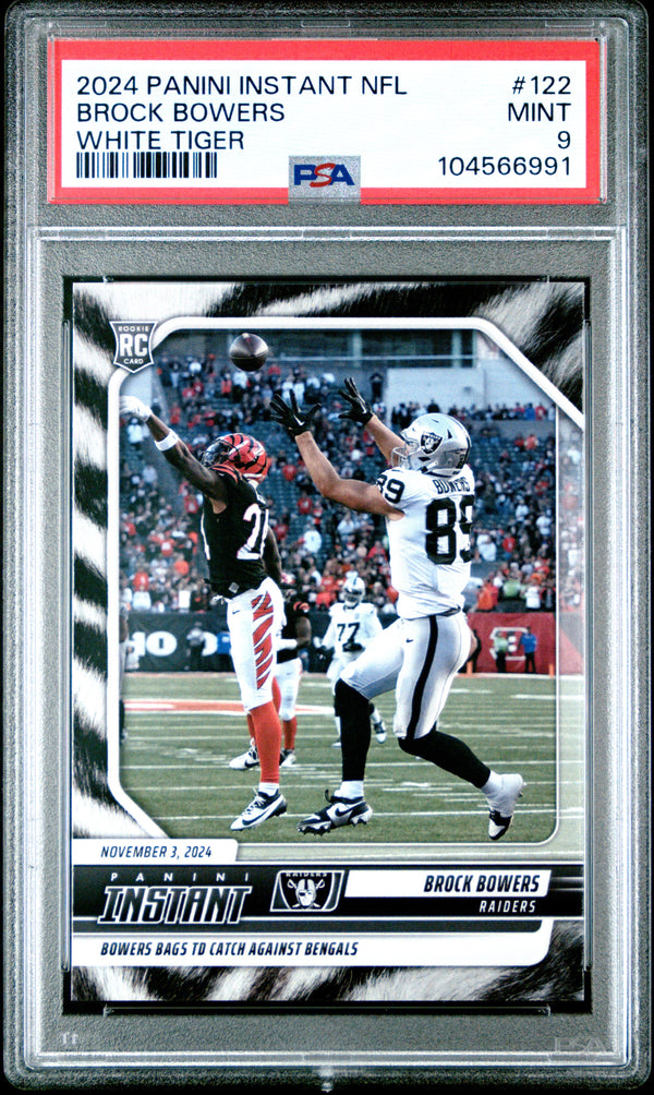 Graded 2024 Panini Instant NFL Brock Bowers #122 White Tiger /5 Rookie RC Football Card PSA 9 Mint