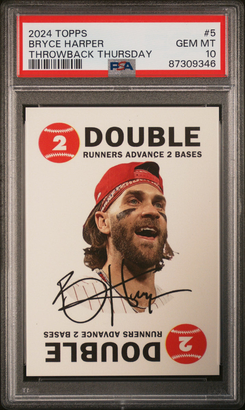 Graded 2024 Topps Bryce Harper #5 Throwback Thursday Baseball Card PSA 10 Gem Mint
