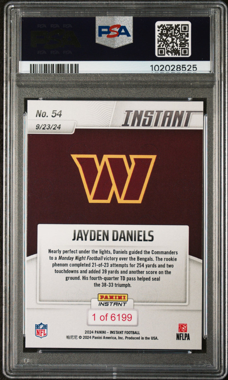 Graded 2024 Panini Instant NFL Jayden Daniels #54 Rookie RC Football Card PSA 10 Gem Mint