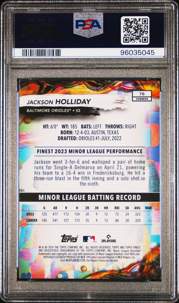 Graded 2024 Topps Finest Jackson Holliday #76 Rookie RC Baseball Card PSA 10 Gem Mint