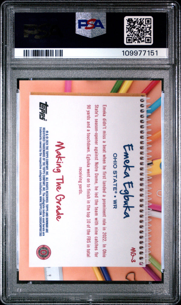 Graded 2024 Topps Bowman Best University Emeka Egbuka #MG3 Making the Grade Rookie RC Football Card PSA 10 Gem Mint