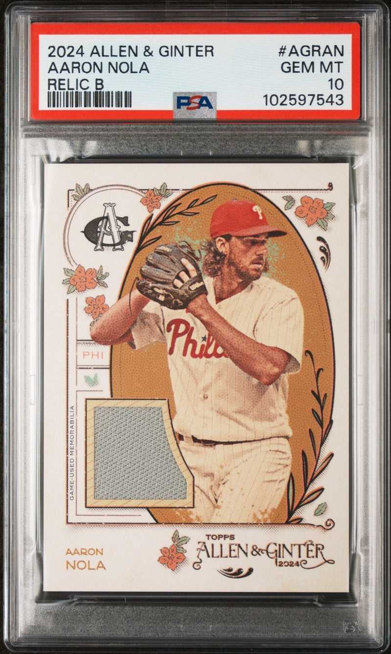 Graded 2024 Topps Allen & Ginter Aaron Nola #AGRAN Relic B Baseball Card PSA 10 Gem Mint