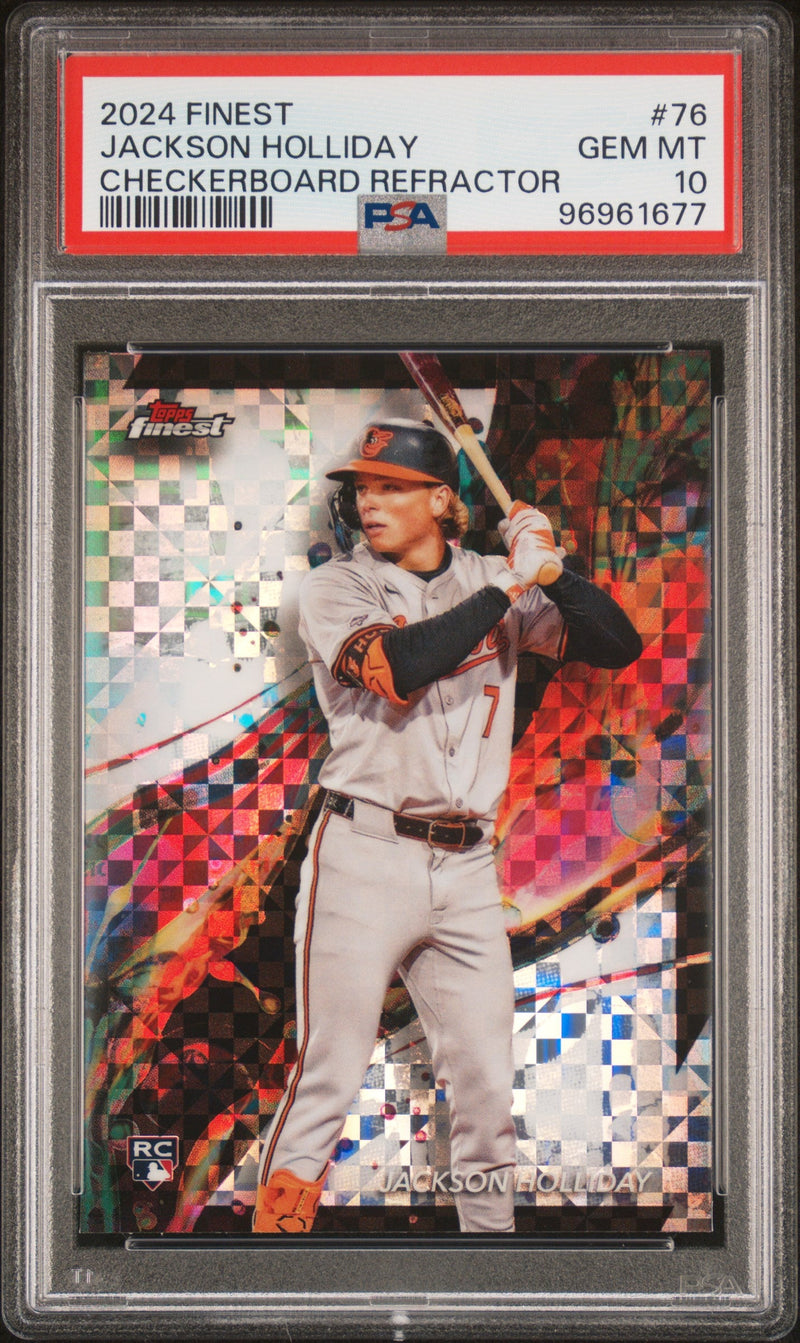 Graded 2024 Topps Finest Jackson Holliday #76 Checkerboard Refractor Rookie RC Baseball Card PSA 10 Gem Mint