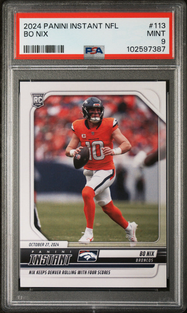 Graded 2024 Panini Instant NFL Bo Nix #113 Rookie RC Football Card PSA 9 Mint