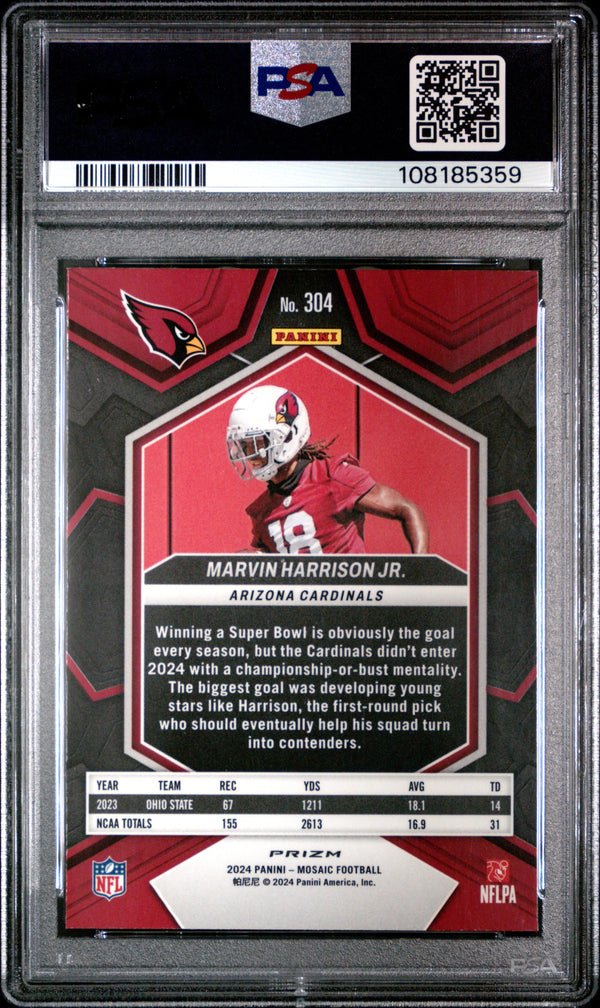 Graded 2024 Panini Mosaic Marvin Harrison Jr #304 Mosaic Rookie RC Football Card PSA 10 Gem Mint
