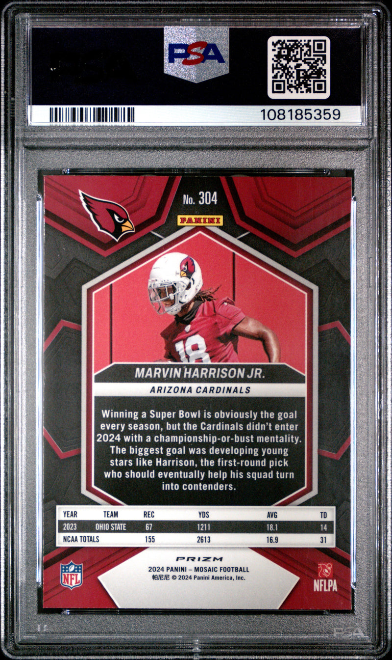 Graded 2024 Panini Mosaic Marvin Harrison Jr #304 Mosaic Rookie RC Football Card PSA 10 Gem Mint