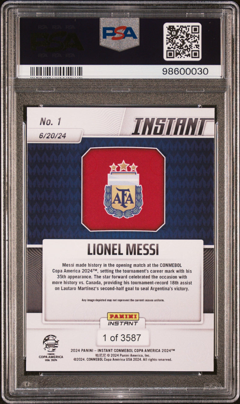 Graded 2024 Panini Instant Lionel Messi #1 Copa America Soccer Card PSA 7 Near Mint