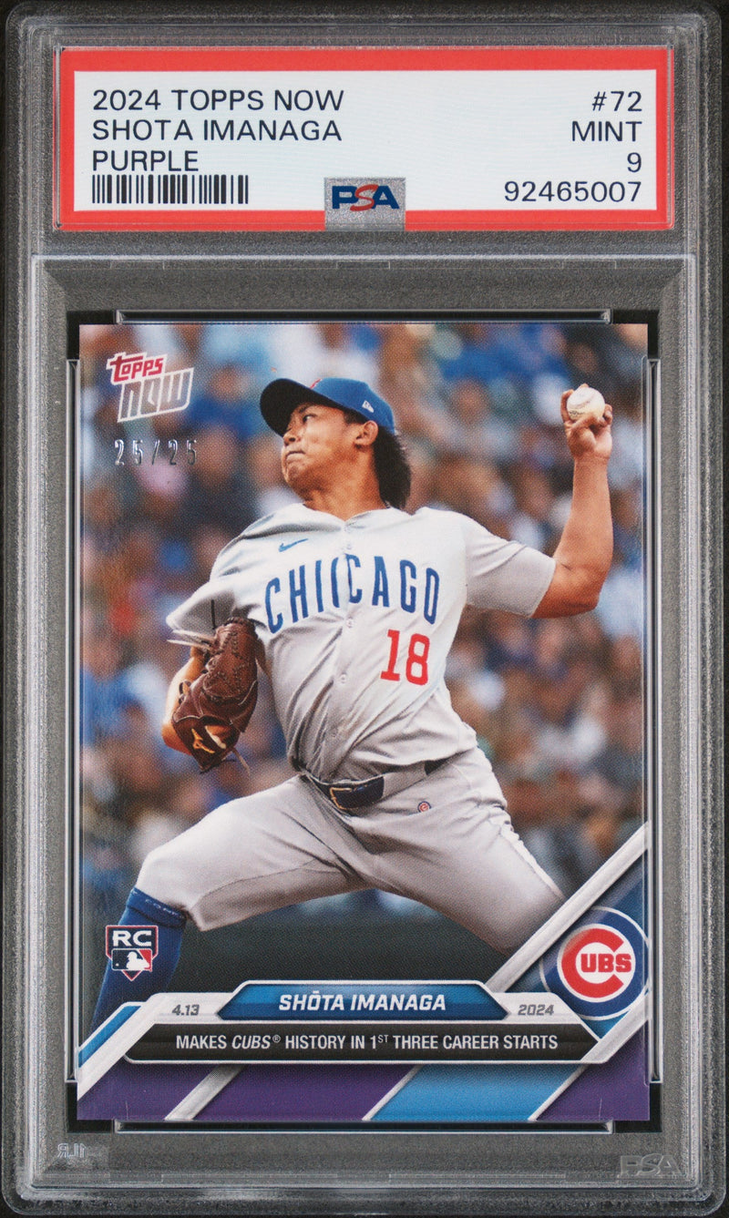 Graded 2024 Topps Now Shota Imanaga #72 Purple #/25 Rookie RC Baseball Card PSA 9 Mint