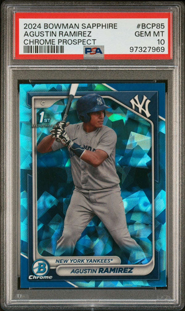 Graded 2024 Topps Bowman Sapphire Agustin Ramirez #BCP85 Chrome Prospects Rookie RC Baseball Card PSA 10 Gem Mint