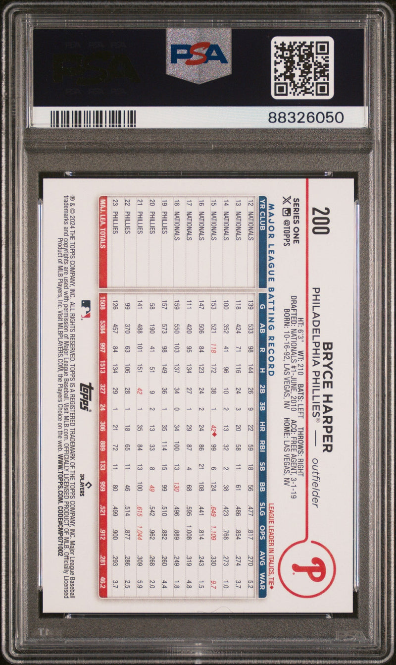 Graded 2024 Topps Bryce Harper #200 Baseball Card PSA 10 Gem Mint