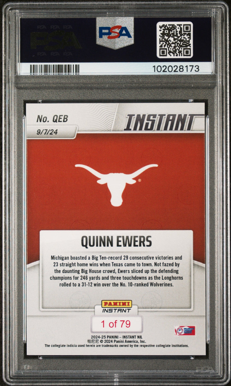 Graded 2024 Panini Instant NIL Quinn Ewers #QEB Rookie RC Football Card PSA 10 Gem Mint