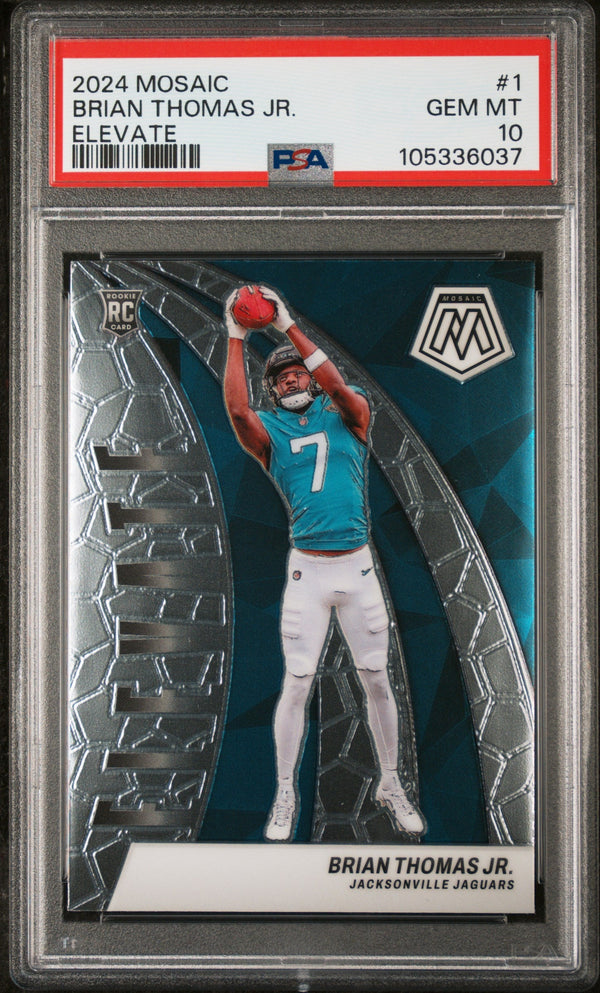 Graded 2024 Panini Mosaic Brian Thomas Jr #1 Elevate Rookie RC Football Card PSA 10 Gem Mint