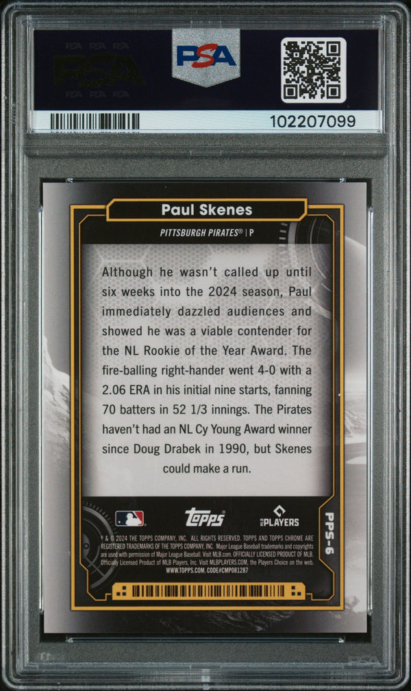 Graded 2024 Topps Chrome Cosmic Paul Skenes #6 Planetary Pursuit The Sun Rookie RC Baseball Card PSA 10 Gem Mint