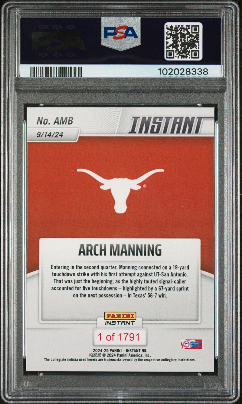 Graded 2024 Panini Instant NIL Arch Manning #AMB Rookie RC Football Card PSA 10 Gem Mint