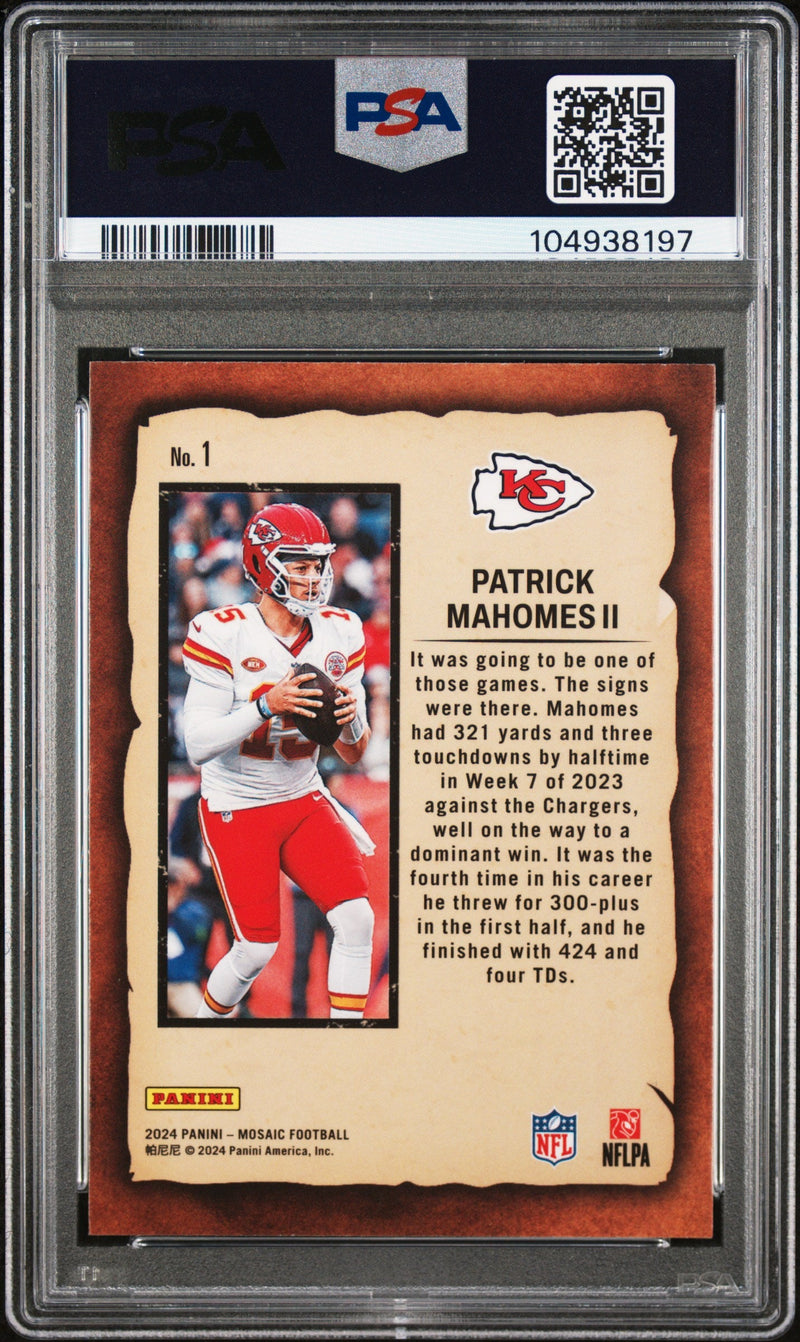 Graded 2024 Panini Mosaic Patrick Mahomes II #1 Notoriety Football Card PSA 10 Gem Mint